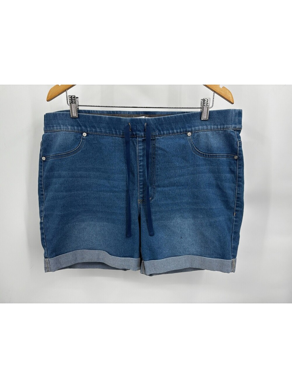 Just Be Womens Shorts Blue Soft Denim Cuffed Hem Cotton Blend Drawstring Size 2X